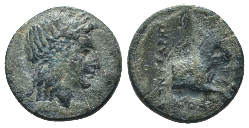 Aeolis. Aigai. (2.-1. Century BC). Bronze Æ. Obv: head of Apollo right. Rev: for...
