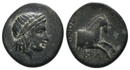 Aeolis. Aigai. (2.-1. Century BC). Bronze Æ. Obv: head of Apollo right. Rev: forepart of horse right. Weight 2,03 gr - Diameter 13 mm