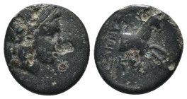 Aeolis. Aigai. (2.-1. Century BC). Bronze Æ. Obv: head of Apollo right. Rev: forepart of horse right. Weight 2,05 gr - Diameter 12 mm