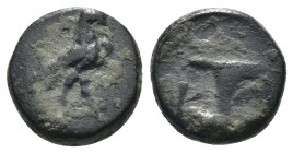 Aeolis. Kyme. (320-250 BC) Bronze Æ. Obv: eagle seated left. Rev: Oinochoe. Weight 1,32 gr - Diameter 9 mm