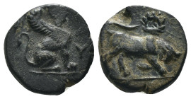 Caria. Kaunos. (350-300 BC) Bronze Æ. Obv: bull butting right. Rev: sphinx seated right. Weight 1,62 gr - Diameter 10 mm