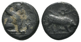 Caria. Kaunos. (350-300 BC) Bronze Æ. Obv: bull butting right. Rev: sphinx seated right. Weight 1,62 gr - Diameter 10 mm