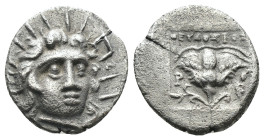 Caria. Rhodos. (305-275 BC) AR Obol. Obv: head of Helius facing. Rev: rose. Weight 1,33 gr - Diameter 11 mm