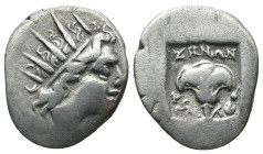 Caria. Rhodos. (305-275 BC) AR Obol. Obv: head of Helius right. Rev: rose. Weight 1,68 gr - Diameter 15 mm