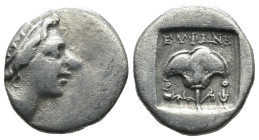 Caria. Rhodos. (305-275 BC) AR Obol. Obv: head of Helius right. Rev: rose. Weight 2,57 gr - Diameter 13 mm