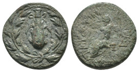 Cilicia. Tarsos. (164-27 BC) Æ Bronze. Obv: club in wreath. Rev: Zeus seated left. Weight 3,46 gr - Diameter 14 mm