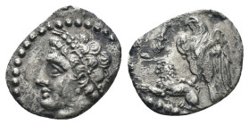 Cilicia. Tarsos. (388-380 BC) AR Obol. Obv: male head left. Rev: eagle standing on lion. Weight 0,57 gr - Diameter 9 mm