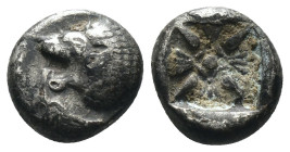Ionia. Miletos. (4th Century BC) AR Obol. Obv: forepart of lion right. Rev: star-like floral pattern. Weight 0,98 gr - Diameter 7 mm