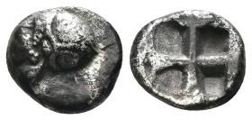 Ionia. Phokaia. (510-494 BC) AR Diobol. Obv: helmeted female head left. Rev: incuse square. Weight 1,10 gr - Diameter 8 mm