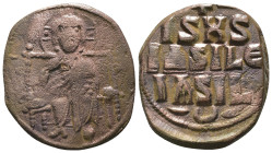 Basil II. and Constantine VIII. (1020-1028 AD). Follis. Constantinople. Obv: bust of Christ facing holding book. Rev: legend in four lines. Weight 7,1...