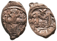 Constans II. (641-668 AD). Follis. Obv: Constans II. standing facing. Rev: M. Weight 3,75 gr - Diameter 21 mm