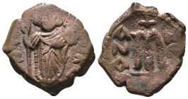 Constans II. (641-668 AD). Follis. Obv: Constans II. standing facing. Rev: M. Weight 6,35 gr - Diameter 21 mm