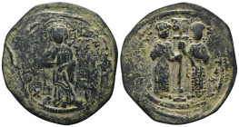 Constantine X. Ducas. (1059-1067 AD). Follis. Constantinople. Obv: Christ facing. Rev: Constantine and Eudocia standing facing, holding between them a...