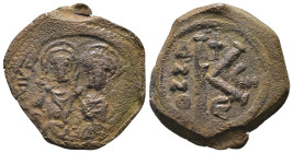 Justin II. and Sophia. (565-578 AD). 1/2 Follis. Obv: Justin II. and Sophia enthroned facing. Rev: K A/N/N/O. Weight 7,16 gr - Diameter 24 mm