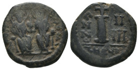 Justin II. and Sophia. (565-578 AD). 10 nummi. Theoupolis. Obv: Justin II. and Sophia enthroned facing. Rev: large I. . Weight 4,00 gr - Diameter 17 m...