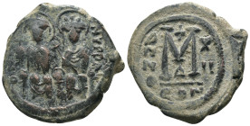 Justin II. and Sophia. (565-578 AD). Follis. Constantinople. Obv: Justin II. and Sophia enthroned facing. Rev: ANNO / M. . Weight 13,28 gr - Diameter ...