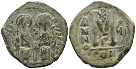 Justin II. and Sophia. (565-578 AD). Follis. Constantinople. Obv: Justin II. and Sophia enthroned facing. Rev: ANNO / M. . Weight 15,75 gr - Diameter ...