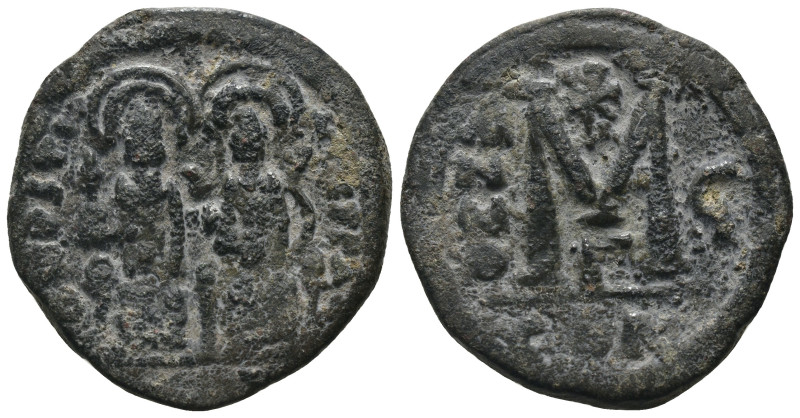 Justin II. and Sophia. (565-578 AD). Follis. Constantinople. Obv: Justin II. and...