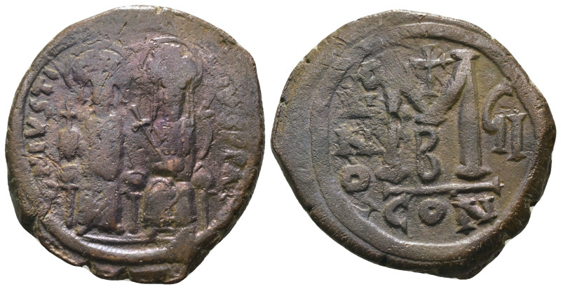 Justin II. and Sophia. (565-578 AD). Follis. Constantinople. Obv: Justin II. and...