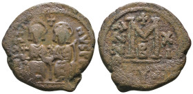 Justin II. and Sophia. (565-578 AD). Follis. Cyzicus. Obv: Justin II. and Sophia enthroned facing. Rev: ANNO / M. Weight 11,81 gr - Diameter 27 mm