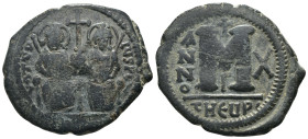 Justin II. and Sophia. (565-578 AD). Follis. Theoupolis. Obv: Justin II. and Sophia enthroned facing. Rev: ANNO / M. Weight 12,64 gr - Diameter 30 mm