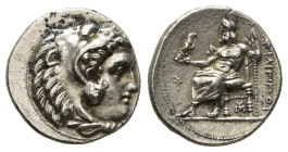 KINGS of MACEDON. Philip III Arrhidaios. 323-317 BC. AR Drachm. Sardes mint. Struck under Menander or Kleitos, circa 322-319/8 BC. Head of Herakles ri...