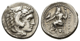Alexander III. "the Great" AR Drachm, lifetime issue
Kings of Macedon . Alexander III. "the Great" (336-323 BC). AR Drachm , Sardis c. 334-323 BC.
O...