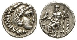 Kings of Macedon, Alexander III 'the Great'. AR Drachm. 336-323 BC. Kolophon.
Obv: Head of Herakles right, wearing lion skin.
Rev: AΛΕΞΑΝΔΡΟΥ. Zeus ...