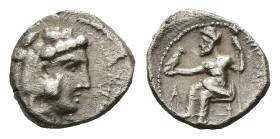 Kingdom of Macedon, Alexander III 'the Great' AR Obol. Struck under Menes. Arados, circa 235-323 BC. Head of Herakles to right, wearing lion skin head...