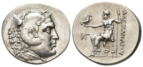 KINGS OF MACEDON. Alexander III 'the Great' (336-323 BC). Tetradrachm. Aspendos. Dated CY 18 (204/3 BC).
Obv: Head of Herakles right, wearing lion sk...