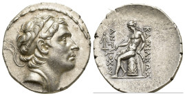 SELEUKID EMPIRE. Antiochos Hierax. Circa 242-227 BC. AR Tetradrachm. Lampsakos mint. Diademed head right / Apollo Delphios, testing arrow and placing ...