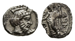 CILICIA. Tarsos. Tiribazos (Satrap of Lydia, 388-380). Obol.
Obv: Baal standing left, holding eagle and sceptre; dynastic to left.
Rev: Head of Ahur...