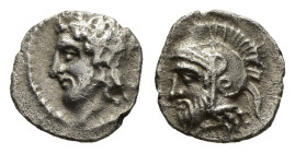CILICIA, Uncertain AR Obol.4th century BC CILICIA, Uncertain AR Obol (Silver, 0.59g, 11mm) 4th century BC
Obv: Helmeted head of Ares left.
Rev: Laur...