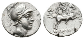 PHRYGIA. Kibyra. Drachm (Circa 166-84 BC).
Obv: Draped male bust right, wearing crested helmet.
Rev: KIBYPATΩN.
Horseman galloping right, holding c...