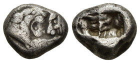 KINGS OF LYDIA. Kroisos, circa 560-546 BC. 1/3 Stater Silver Sardes. Confronted foreparts of a lion and a bull. Rev. Two incuse squares, one larger th...