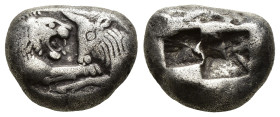 Kings of Lydia, time of Croesus. Stater, Sardis circa 561-546 BC, AR
Description Confronted foreparts of lion and bull. Rev. Two incuse squares. Refe...
