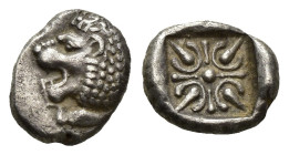 IONIA. Miletos. Obol or Hemihekte (Late 6th-early 5th centuries BC).
Obv: Head of lion left.
Rev: Stellate pattern within incuse square.
SNG Kayhan...