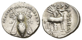 IONIA, Ephesos (Circa 202-150 BC.) AR Drachm. Artemon, magistrate.
Obv: Ε - Φ.
Bee.
Rev: APTEMΩN.
Stag standing right; palm tree behind.
SNG Cope...
