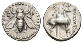 IONIA, Ephesos. Circa 202-150 BC. AR Drachm.Pythagoras, magistrate. Bee / Stag standing right; palm tree in background; [Π]YΘAΓOPAΣ to right. Kinns, A...