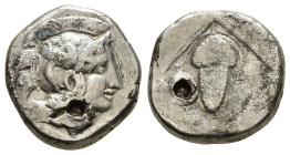 CILICIA. Soloi. Stater (Circa 410-375 BC).
Obv: Head of Athena right, wearing crested Attic helmet decorated with griffin.
Rev: ΣOΛEΩN.
Grape bunch...
