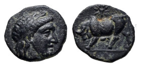 Mysia, Gambrion (4th century BC) AE
Obv: Laureate head of Apollo left
Rev: Bull butting left; star above.
Ref: SNG France 906-7.
Condition: Very f...