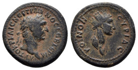 SYRIA, Koinon. Trajan. AD 98-117. Rome mint for circulation in Syria.
Laureate head of Trajan right
Rev. KOINON CYPIAC, veiled and turreted bust of ...