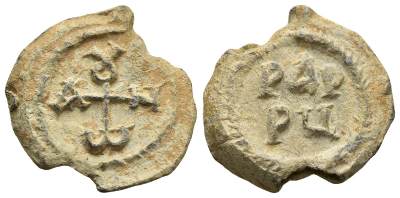 Byzantine lead seal Constantine (7 th century)Obv:Cruciform invocative momogram ...