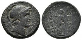 ALEJANDRO I BALAS. Ae. 152-145 a.C. Antioquía (Reino Seleucida). A/ Cabeza de Alejandro I con casco a derecha. R/ Nike estante a izquierda sosteniendo...