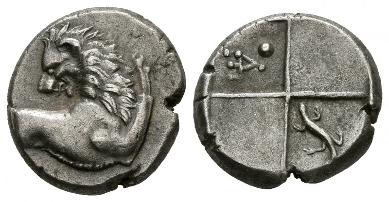 CHERSONESOS, Tracia. Hemidracma. 400-350 a.C. A/ Parte delantera de león a izqui...