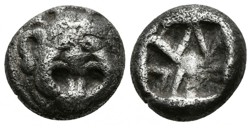 PARION, Mysia. Dracma. 500-475 a.C. A/ Gorgona de frente. R/ Diseño cruciforme i...