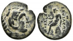 SELEUKOS II Kallinikos. Sardeis. 246-226 a.C. Reino Seleucida. A/ Cabeza de Herakles a derecha con piel de león. R/ Apolo sedente en omphalos portando...