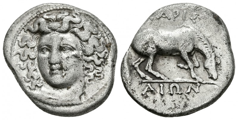 THESSALIA, Larissa. Dracma. 365-356 a.C. A/ Cabeza de la ninfa Larissa ligeramen...