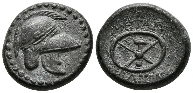 THRACIA, Mesembria. AE19. 300-250 a.C. A/ Casco a derecha. R/ Rueda con cuatro r...