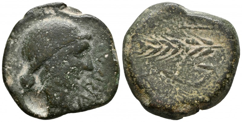 ABRA. As. 120-20 a.C. Porcuna (Jaén). A/ Cabeza femenina a derecha, alrededor OT...